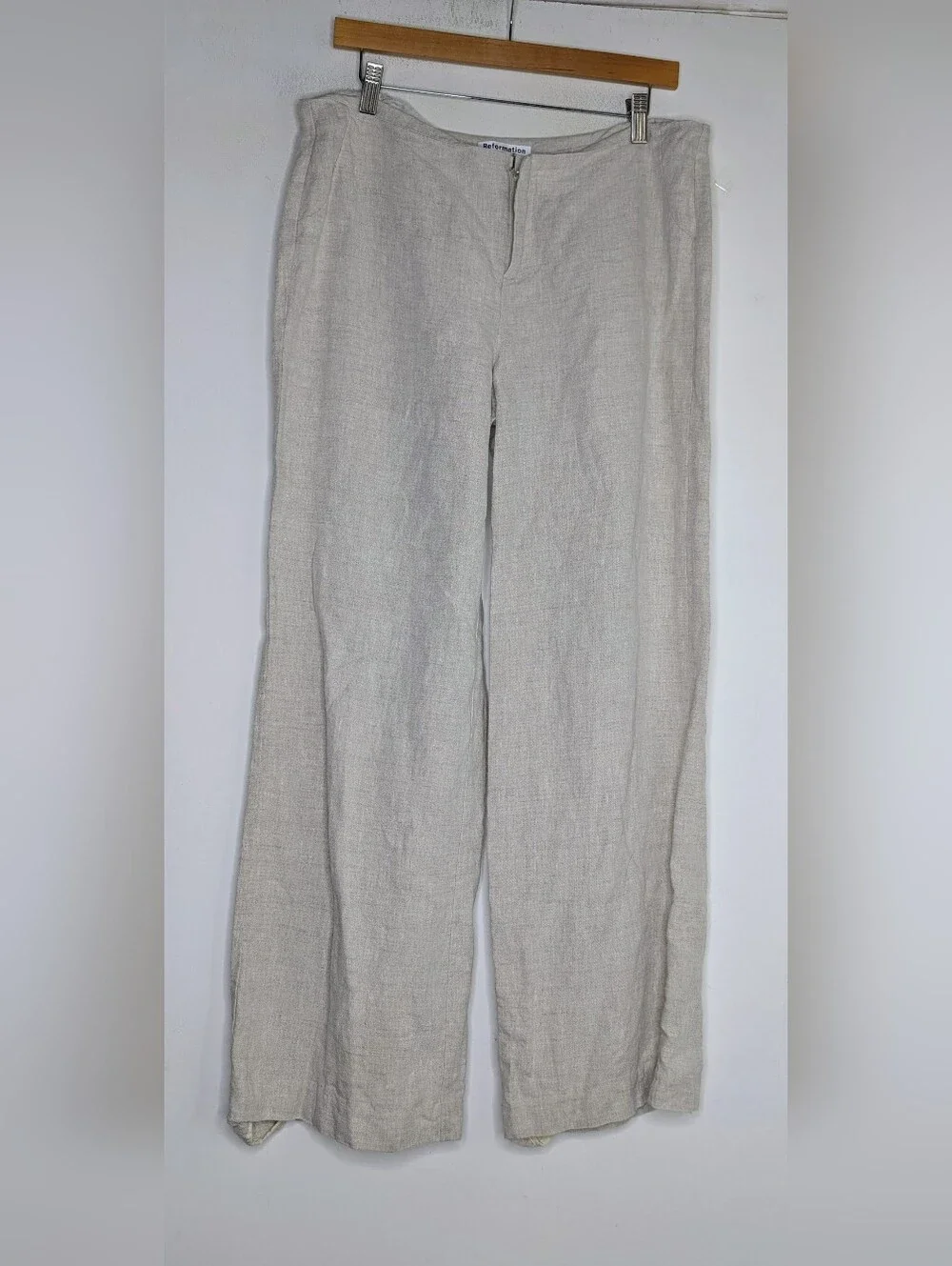 Reformation Size 8 Vida Low Rise Linen Pants Natural Beige Wide Leg Parisian